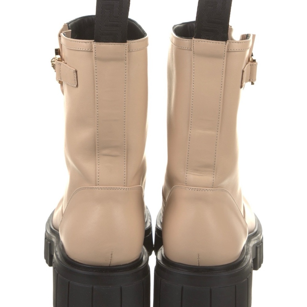 Versace Beige Leather Lug-Sole Ankle Boots with Gold Medusa - Picture 2 of 6